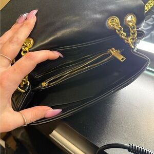 Black Leather Gold Chain Shoulder Bag